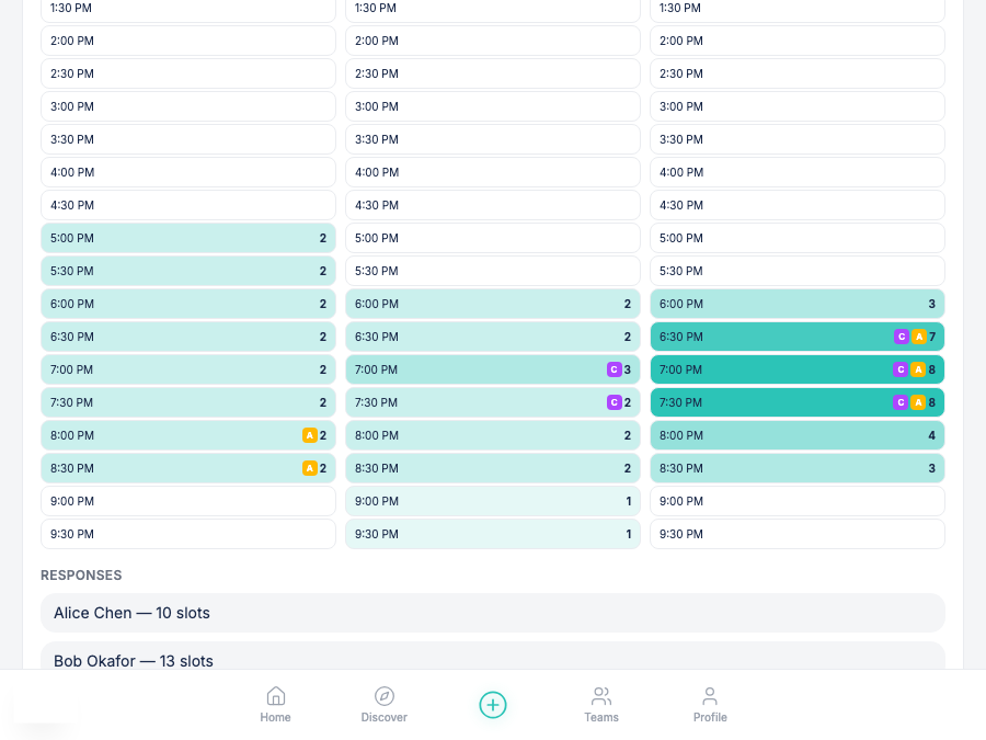 Find team availability